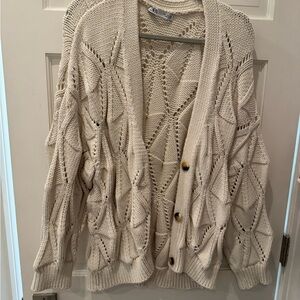 Zara Cream Cable Knit Cardigan Sweater